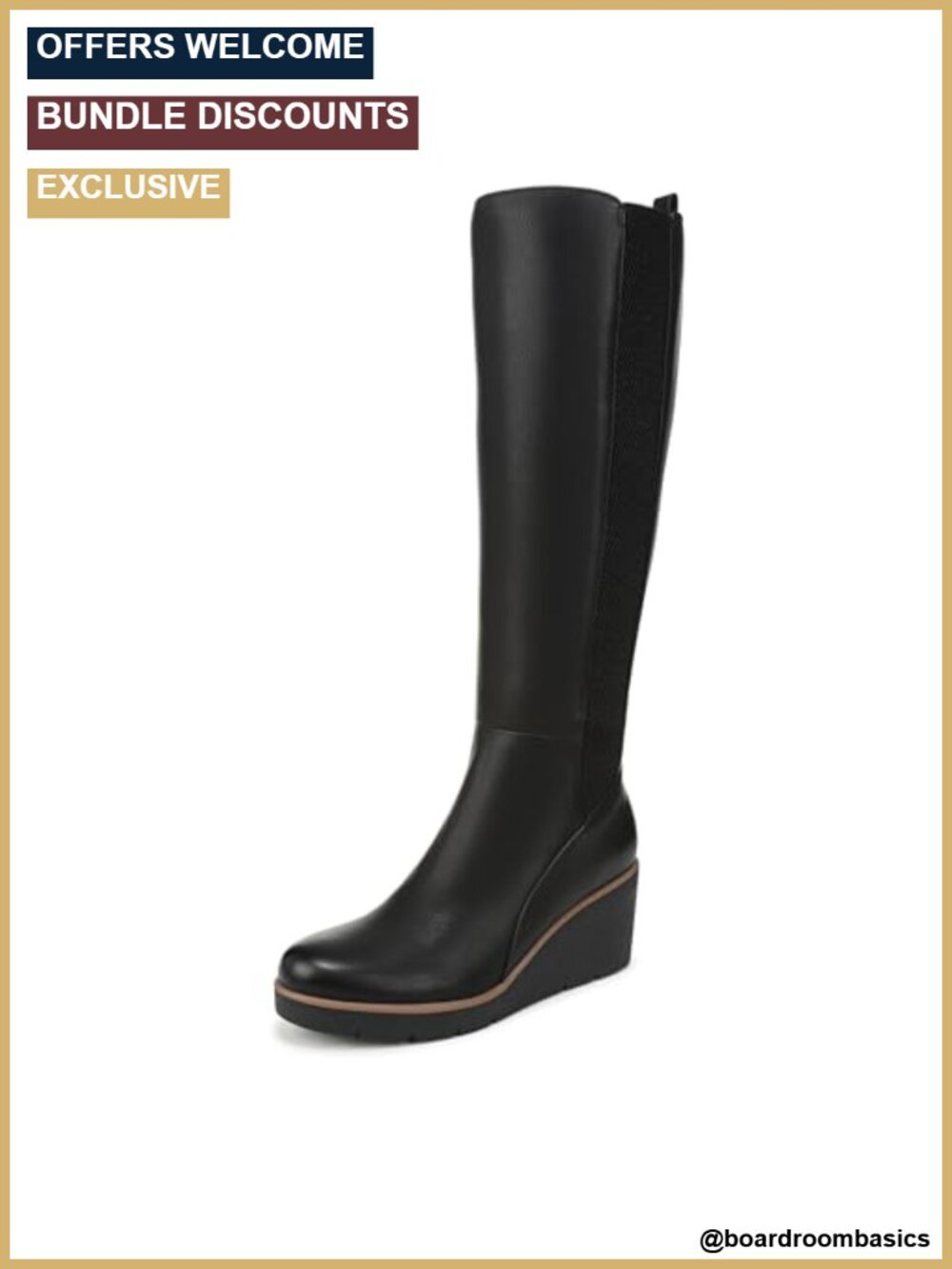 Women's Knee High Tall Boots with Wedge Sole, Side Zip, Memory Foam